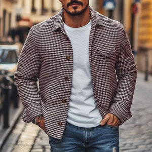 Herren Vintage Einreihige Hemdjacke mit Hahnentrittmuster und Revers