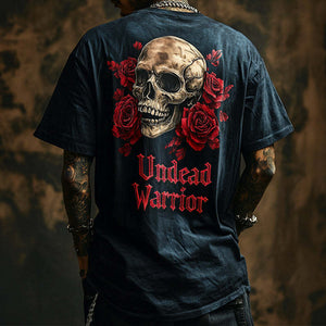 Herren Retro Casual Rock Skull "Undead Warrior" Bedrucktes Kurzarm-T-Shirt mit Rundhalsausschnitt