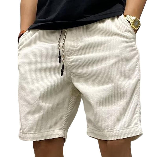 Einfarbige Cargo-Shorts aus Cord mit elastischer Taille für Herren