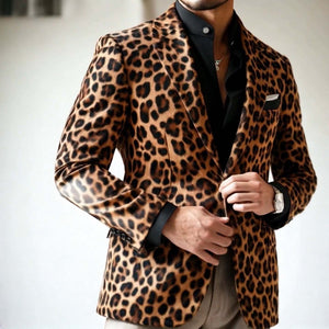 Men's Vintage Casual Leopard Print Single Breasted Blazer