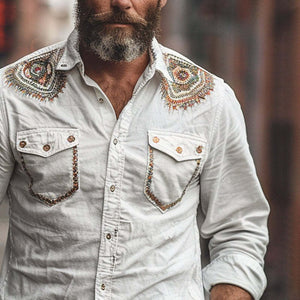 Lässiges, besticktes Langarmhemd für Herren 
