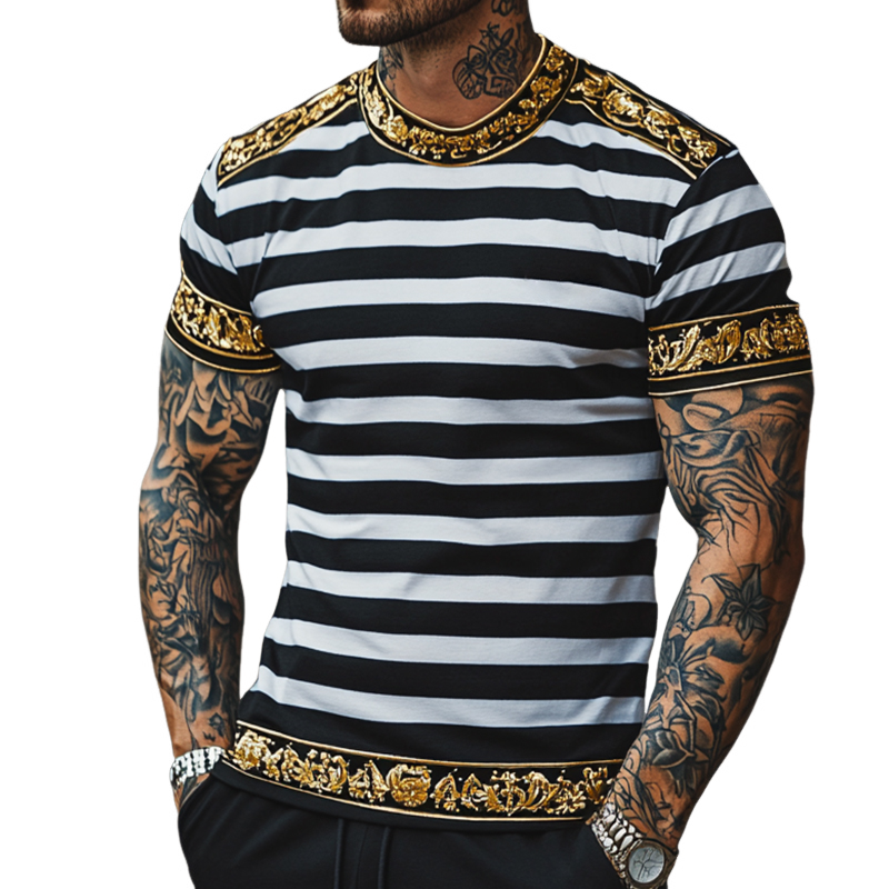 Men's Retro Casual Baroque Printed Round Neck Short Sleeve T-Shirt