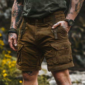 Lässige Outdoor-Cargo-Shorts aus Cord mit mehreren Taschen für Herren