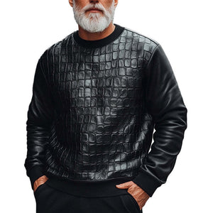 Men's Black Crocodile Leather Sweatshirt