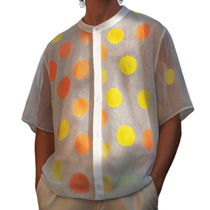 Herren Retro Casual Polka Dot Loose Stand Collar Kurzarmhemd