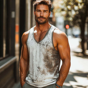 Hautfreundliches, atmungsaktives Tanktop mit V-Ausschnitt und Retro-Print für Herren