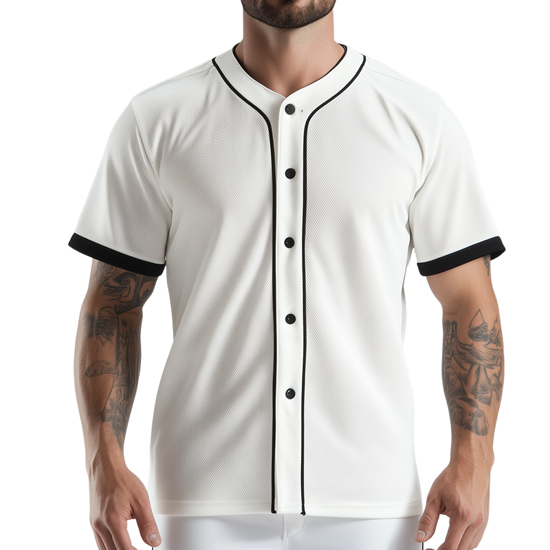 Men's Retro Casual Solid Color Mesh Sports Button Baseball Short Sleeve T-Shirt
