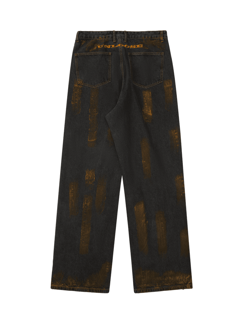 American Street Style Spray Painted Fur Jeans