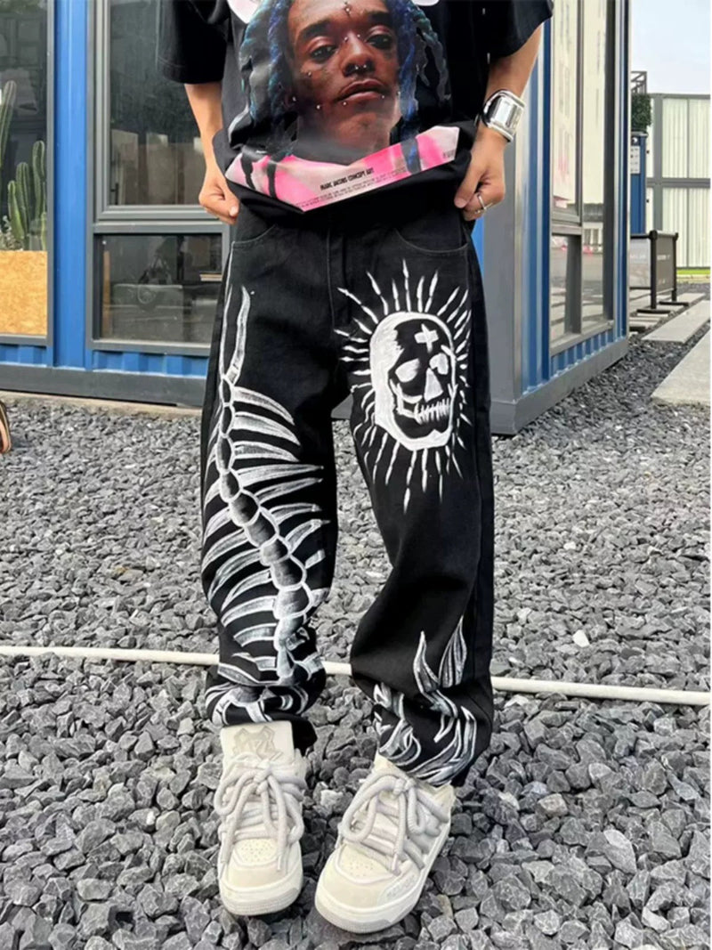 Skull Centipede Print Casual Pants