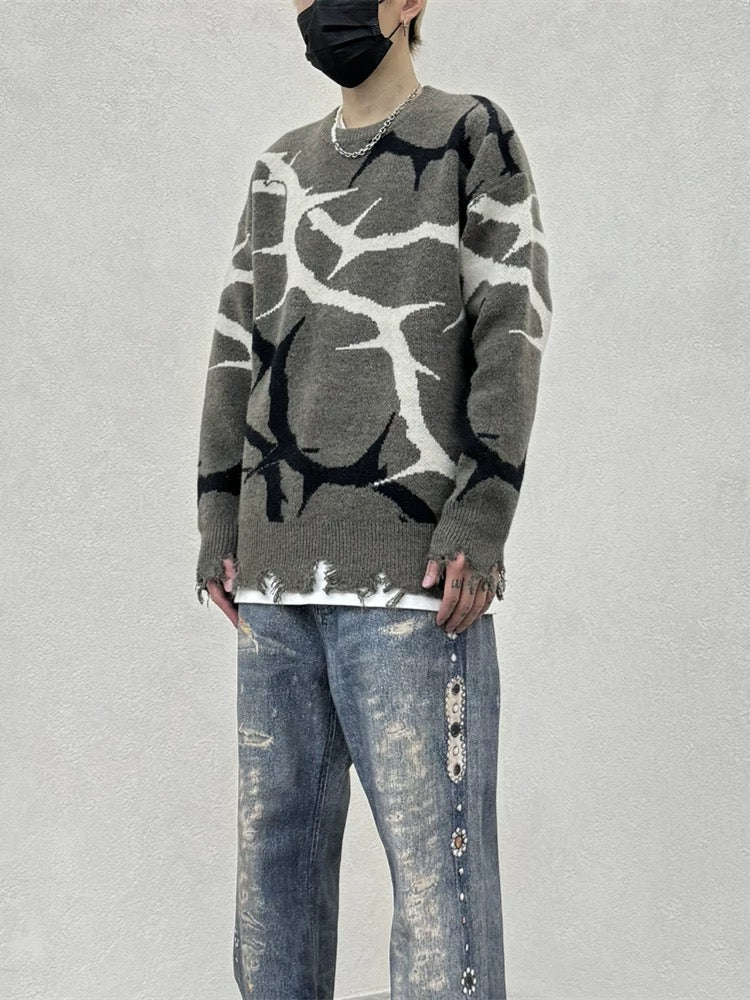 Pullover mit Dornen-Destroyed-Muster