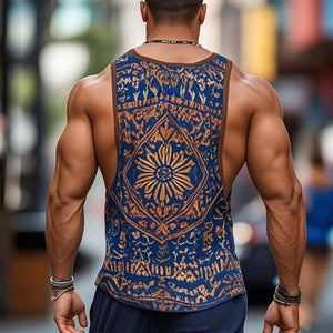 Herren-Tanktop im Retro-Stil, lässig, ethnischer Stil, geometrischer Druck, Rundhalsausschnitt