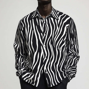 Men's Zebra Print Cotton And Linen Long-Sleeved Shirt
