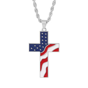 Vintage Casual American Flag Cross Necklace