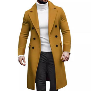 Men's Double-breasted Solid Color Mid-length Coat