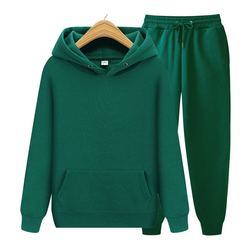 SOLID COLOR PULLOVER SWEATSHIRT SPORTS SUIT SWEATSHIRT SET FLEECE MEN'S HOODED SWEATSHIRT