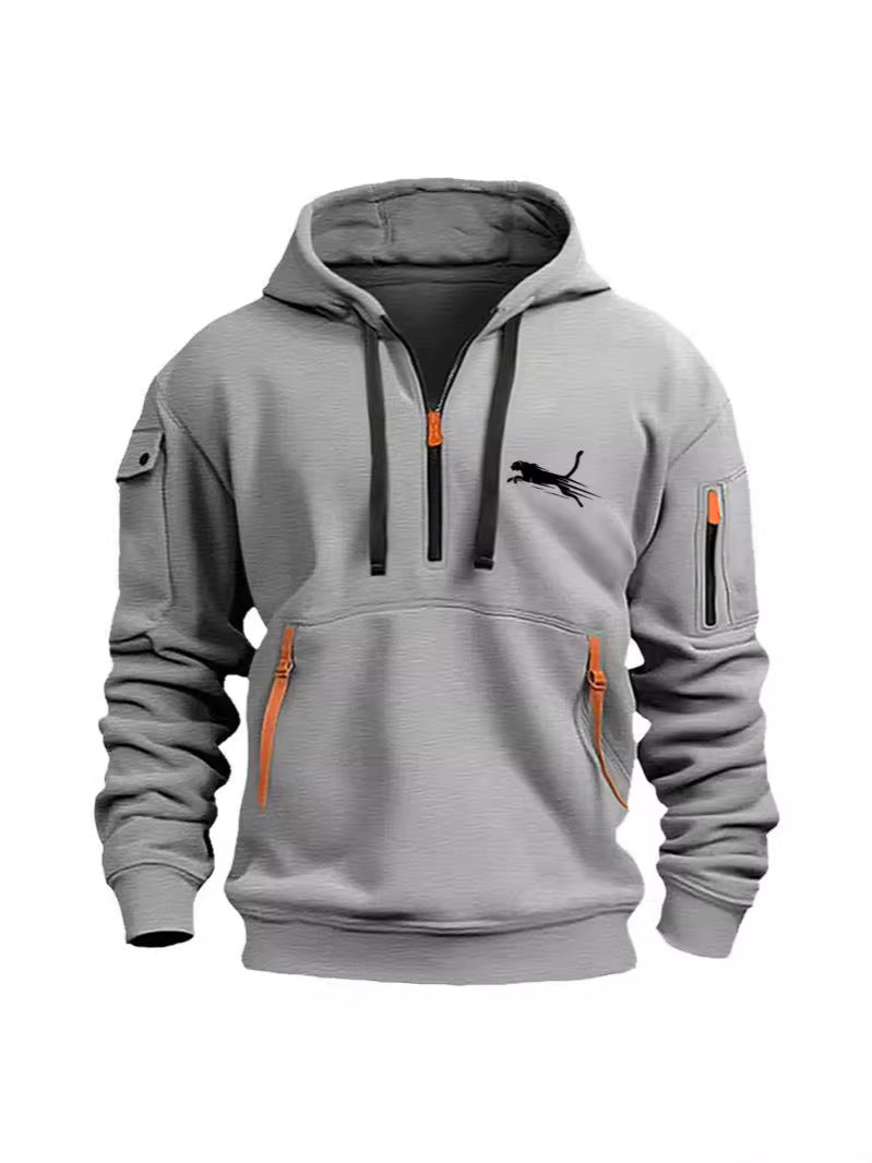 ZIPPER HOODIE WITH MULTIPLE POCKET DESIGN TOP COAT