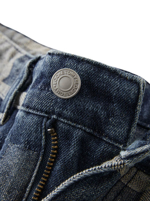 Checkerboard Jacquard Wide Leg Jeans