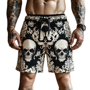 Lässige Shorts für Herren mit Retro-Totenkopf-Print