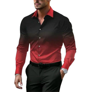 Men's Gradient Lapel Button Loose Long Sleeve Shirt