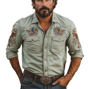 Lässiges Langarmhemd mit besticktem Revers für Herren