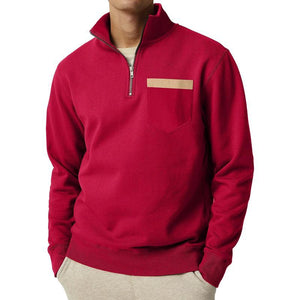 Men's Casual Half Zip Collar Chest Pocket Long Sleeve Sweatshirt
