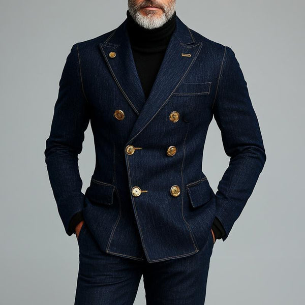 Modischer zweireihiger Denim-Blazer für Herren