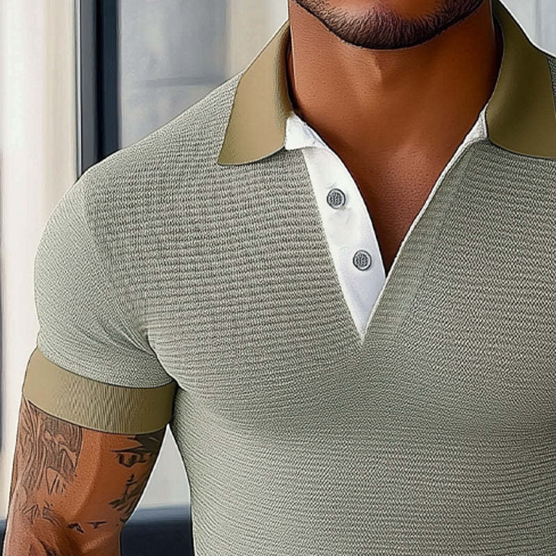 Herren Sommer Basic Strick Slim Poloshirt