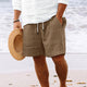 Men's Cotton And Linen Striped Beach Drawstring Shorts