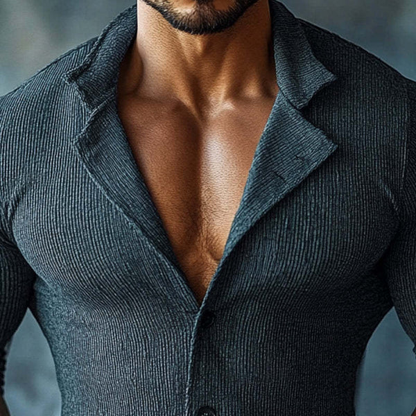 Herren Slim Fit Langarmhemd mit gestreiftem Revers