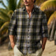 Men's Casual Plaid Lapel Long Sleeve Shirt