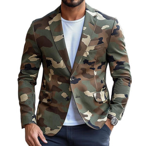Herren Retro Camouflage Einreihiger Freizeitblazer mit Revers