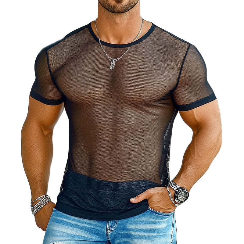 Men's Summer See-Through Mesh Short Sleeve T-Shirt
