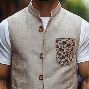 Men's Spring Fashion Retro Stand Collar Embroidered Ramie Vest
