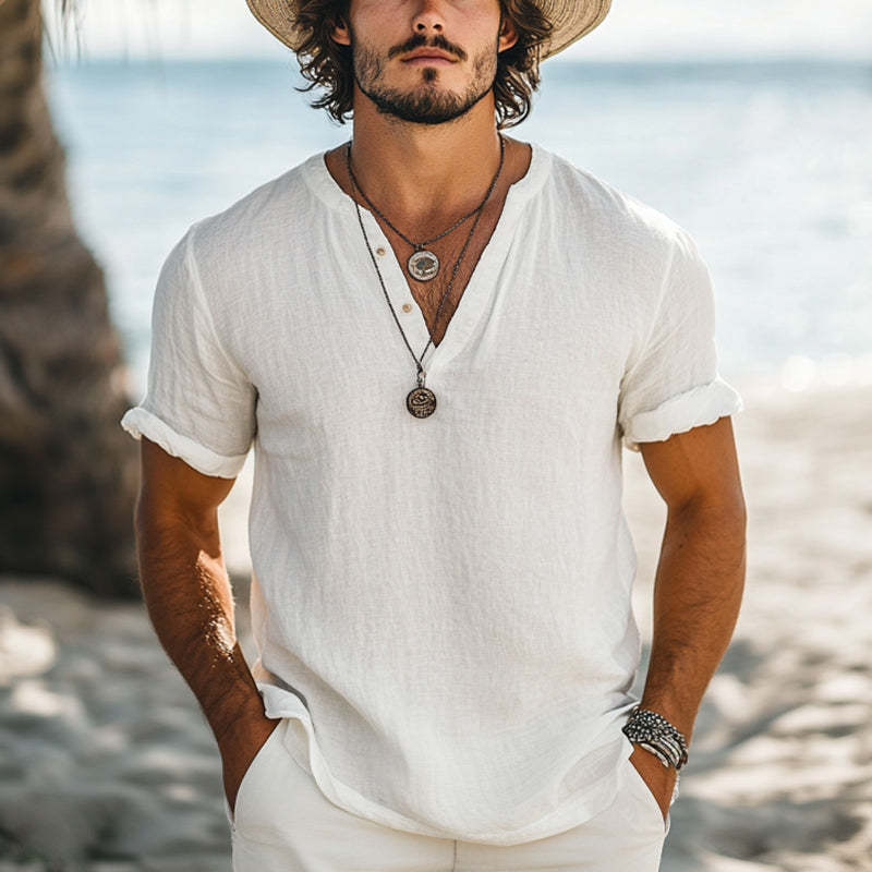 Men's Casual Simple V-neck Cotton Short-sleeved T-shirt