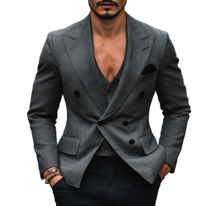 Atmungsaktiver Vintage-Blazer aus Leinen für Herren, zweireihig
