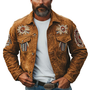 Men's Vintage Embroidered Suede Light Jacket