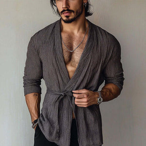 Men's Casual Loose Tie Long Sleeve Cardigan