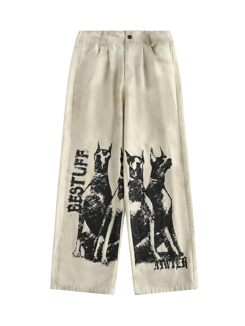 Retro Washed Distressed Graffiti Pants