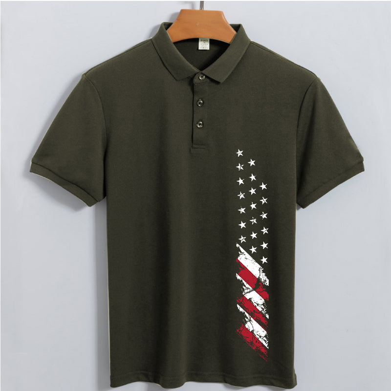 USA Flag Print Men's Outdoor SUN Protection QUICK DRY POLO (UPF40+)