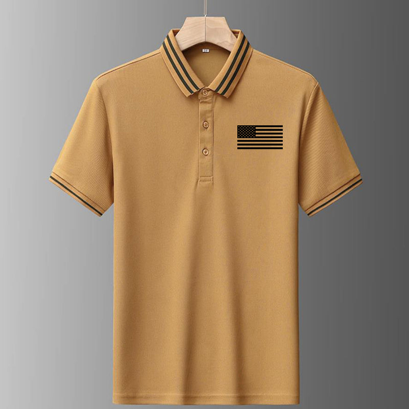 USA Flag Men's three-proof (dustproof, antifouling, waterproof) short-sleeved POLO shirt