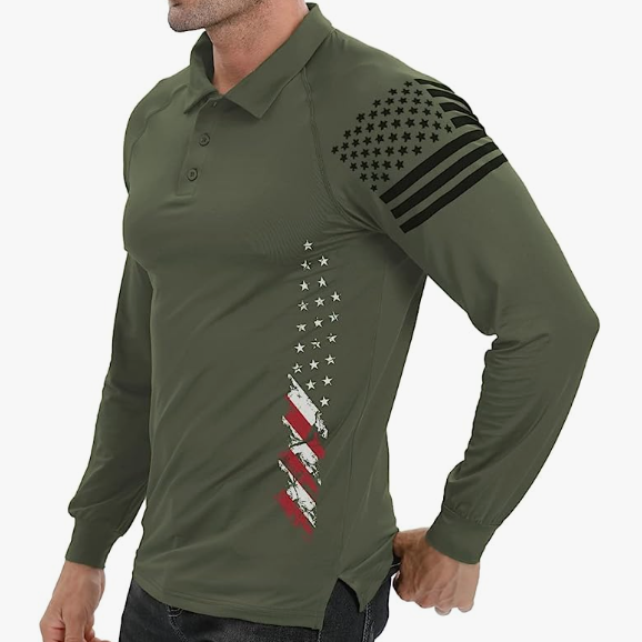 USA FLAG RAGLAN GRAPHIC LONG SLEEVE POLO SHIRT