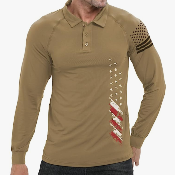 USA FLAG RAGLAN GRAPHIC LONG SLEEVE POLO SHIRT