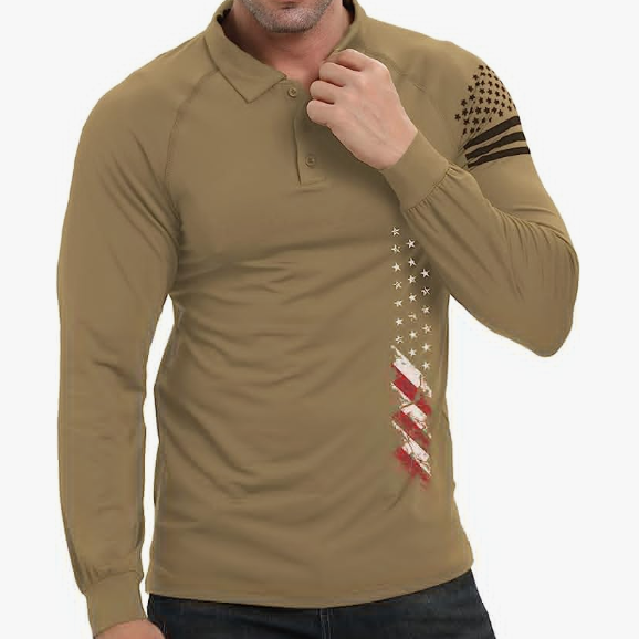 USA FLAG RAGLAN GRAPHIC LONG SLEEVE POLO SHIRT