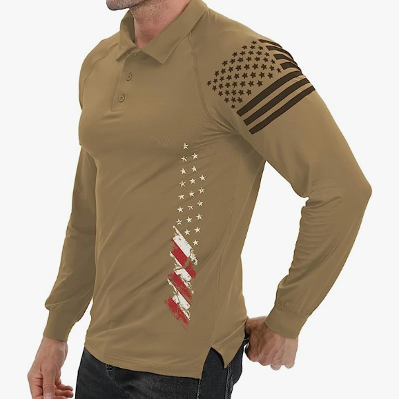 USA FLAG RAGLAN GRAPHIC LONG SLEEVE POLO SHIRT