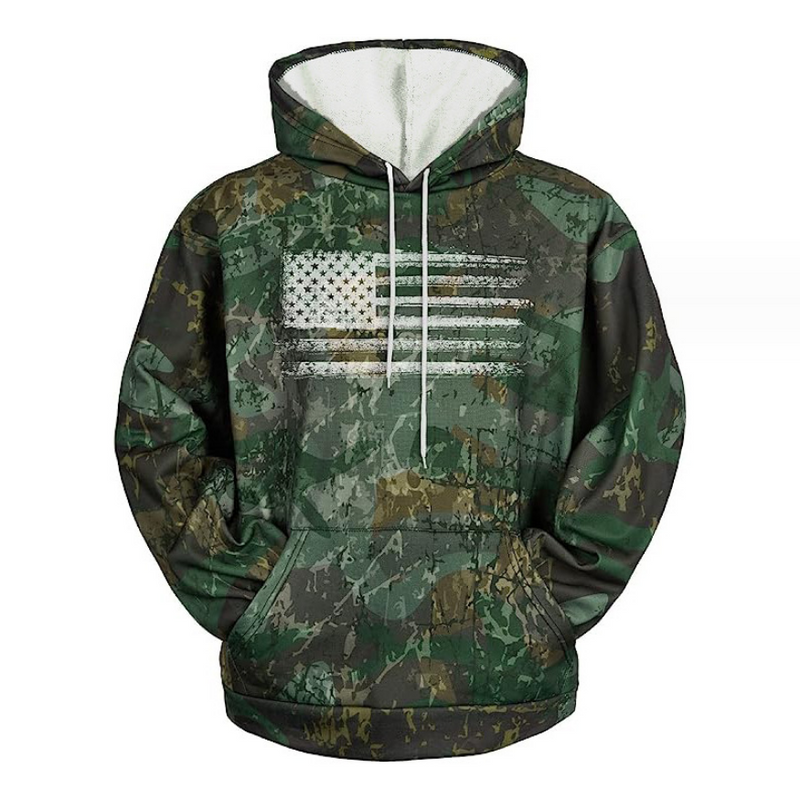 Men's American Flag Print Camouflage Hooded Sweatshirt