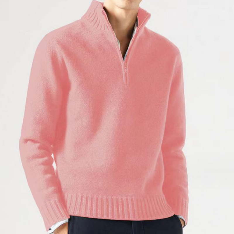 Men's Solid Color Stand Collar Wool Warm Sweater