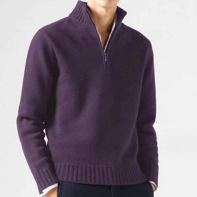 Men's Solid Color Stand Collar Wool Warm Sweater