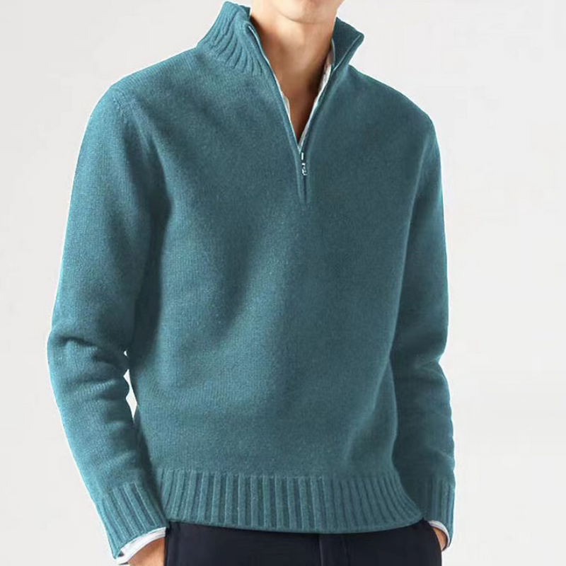 Men's Solid Color Stand Collar Wool Warm Sweater