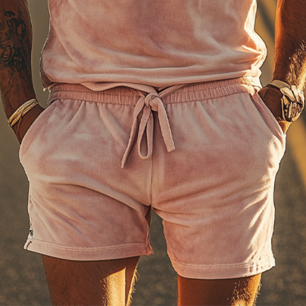 Men's Spring Fashion Casual Slim Embroidered Suede Short Sleeve T-shirt Shorts Set