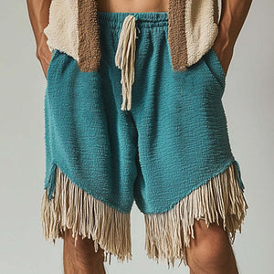 Men's Spring Fashion Towel Cloth Tassel Sleeveless Shorts Set